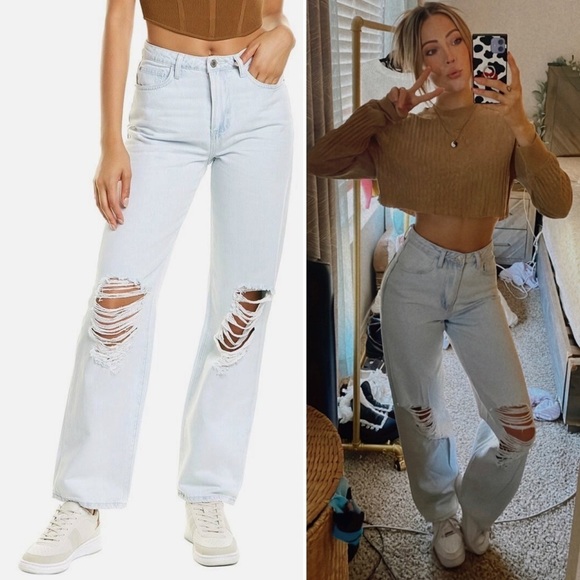 WeWoreWhat Baggy Straight Leg Distressed Jeans - Picture 1 of 9